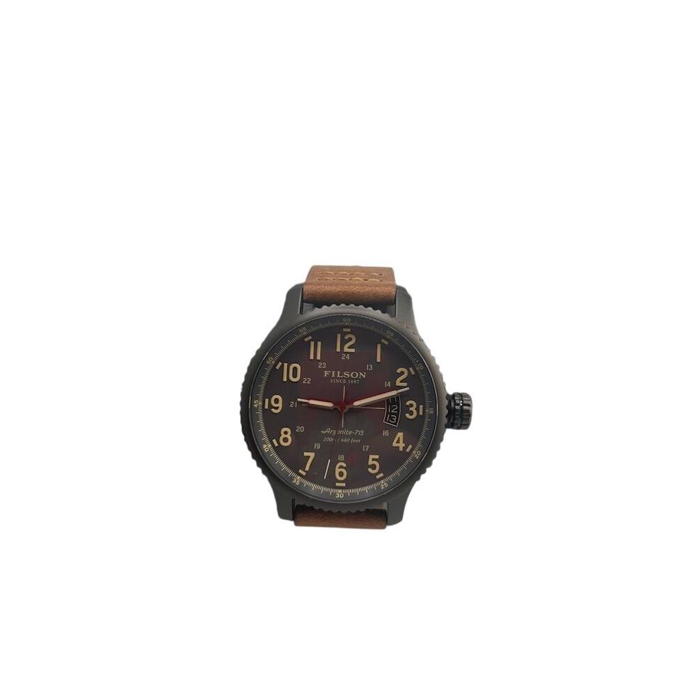 Filson Men's Mackinaw Field Watch Cool Gray Dial Brown Leather Strap